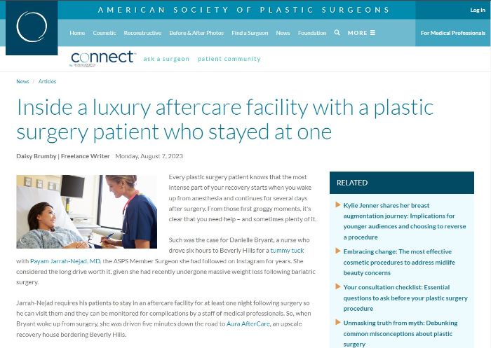 Screenshot of the Article - Inside a luxury aftercare facility with a plastic surgery patient who stayed at one