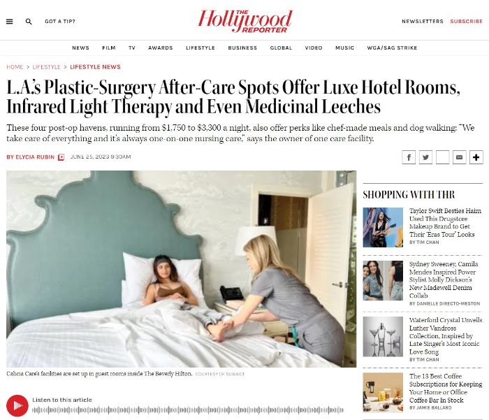 Screenshot of the Article - L.A.’s Plastic-Surgery After-Care Spots Offer Luxe Hotel Rooms, Infrared Light Therapy and Even Medicinal Leeches